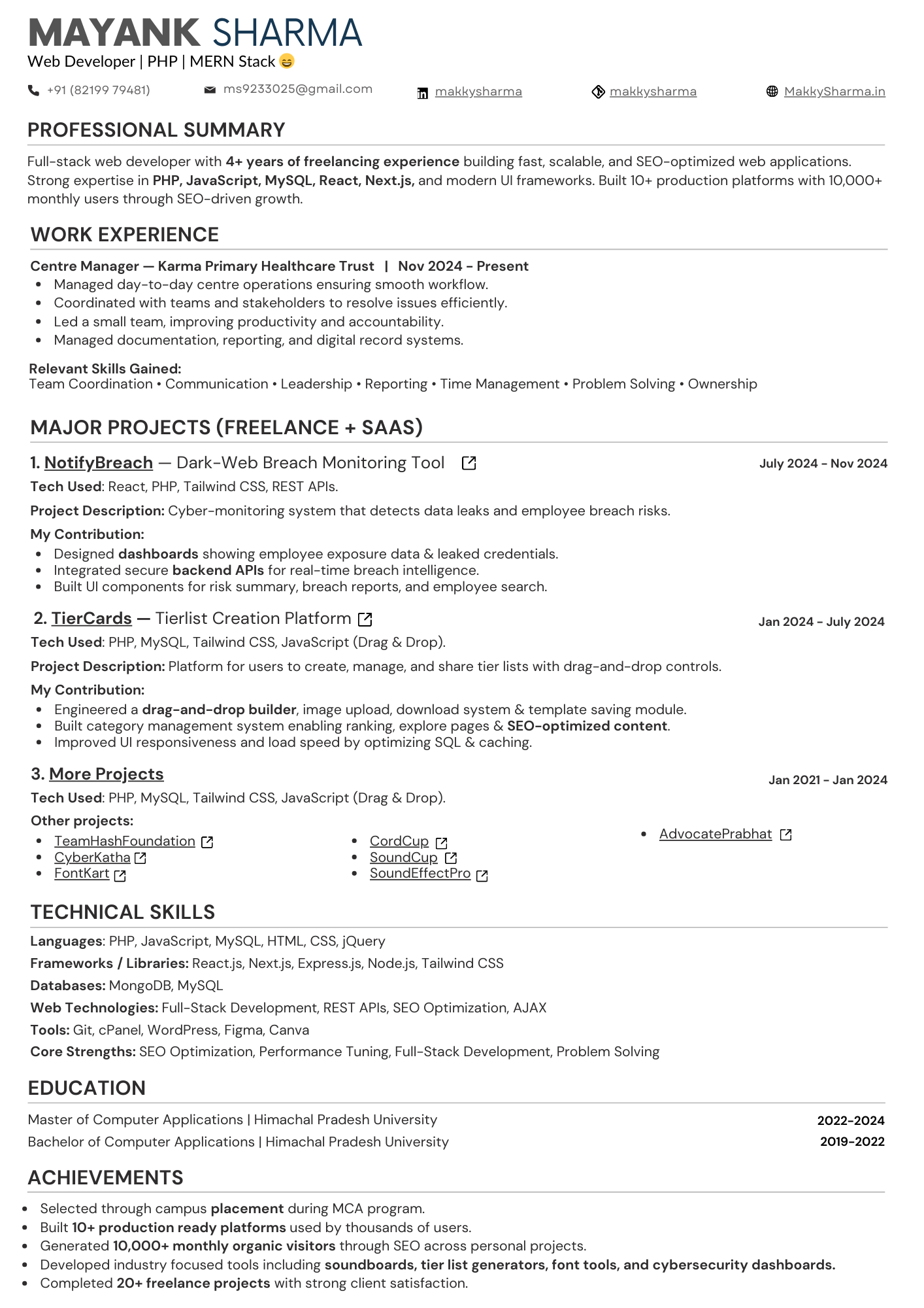 Mayank Sharma Resume